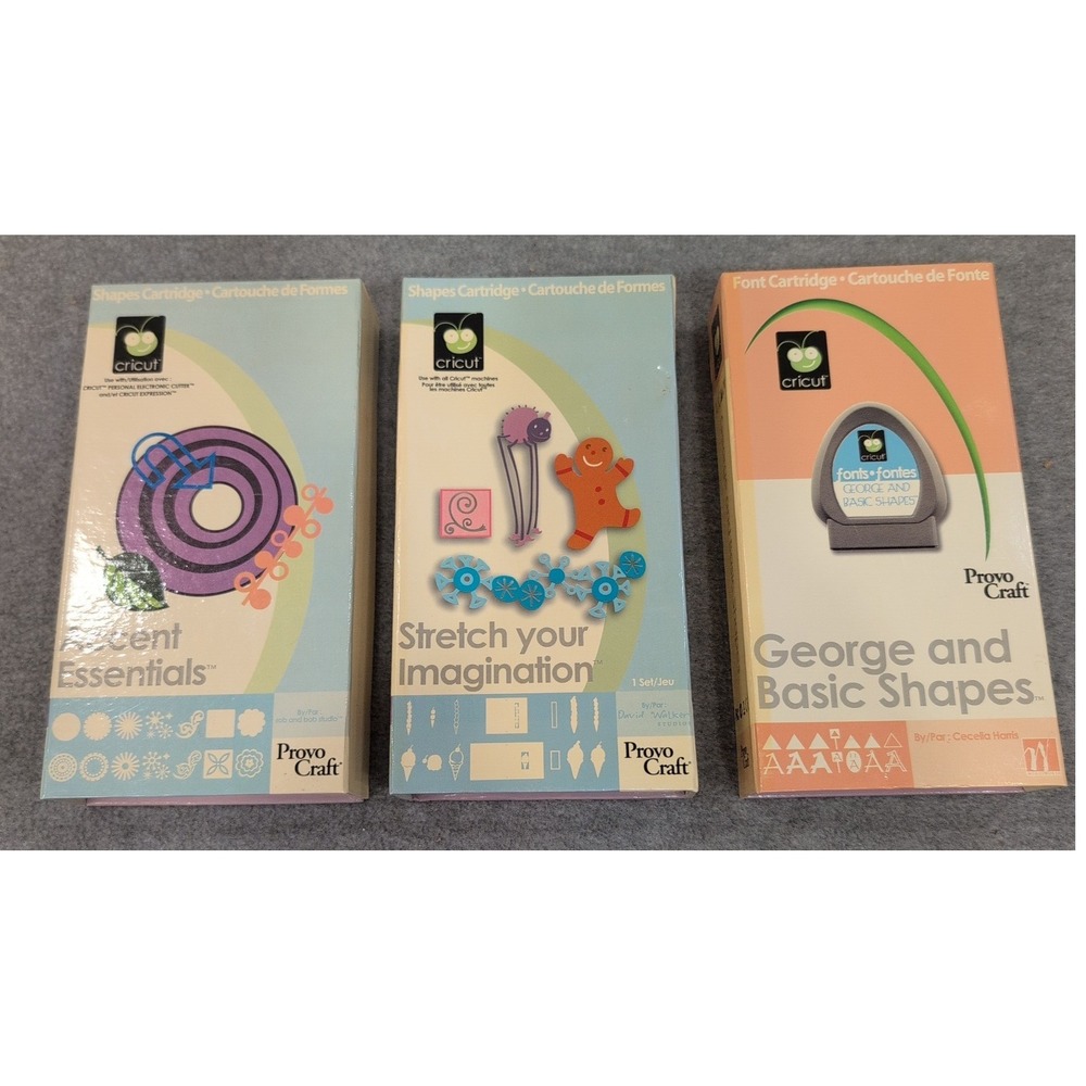 Cricut Cartridge Bundle Accent Essentials Stretch Your Imagination George Shapes - Picture 1 of 2